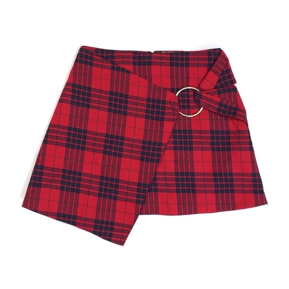 SEEK The Label Red Plaid Abstract Front School Girl Ring Skirt XS - Picture 1 of 3